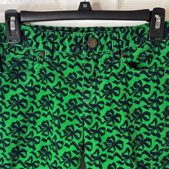 J. Crew Green and Black Bow Patterned Corduroy Ankle Jeans Size 26 - Picture 2 of 8